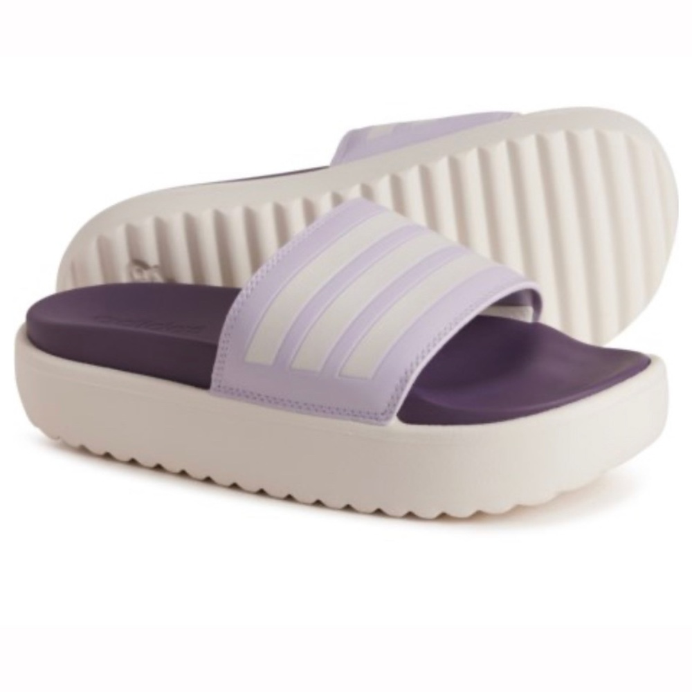 NEW adidas Adilette Platform Slide Sandals Women 11 Violet Purple & White